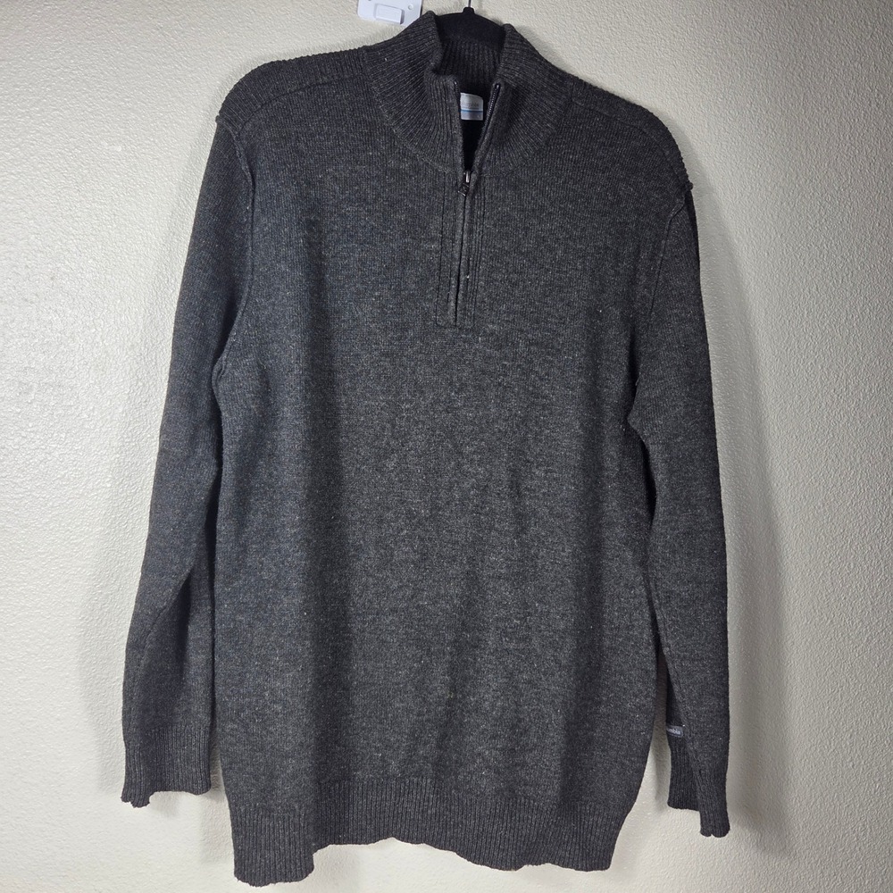 Columbia 1/4 Zip Wool Blend Sweater Men's Large‎ Gray Mock Neck Pullover